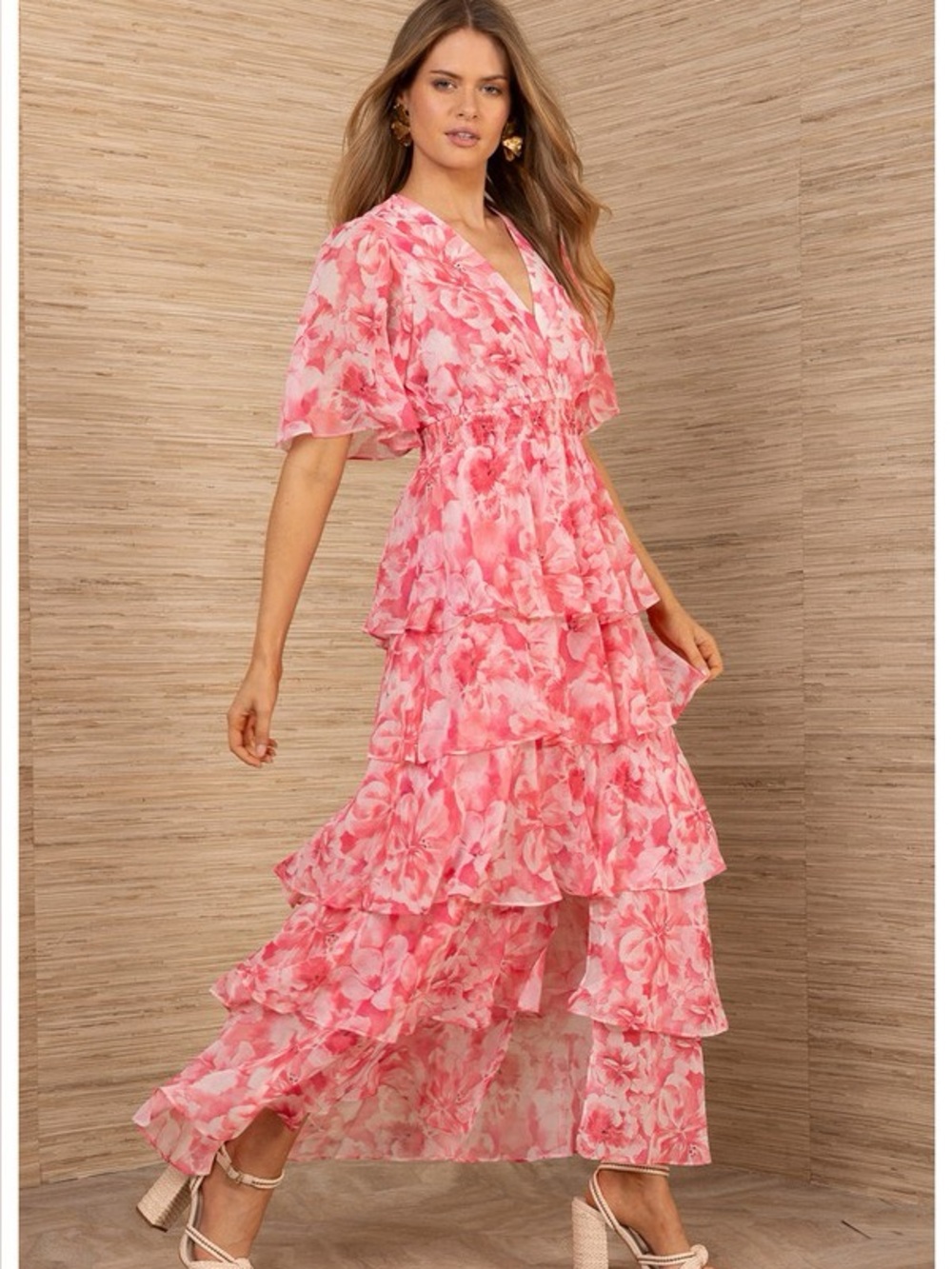 Hale Bob Kallie Chiffon Maxi Dress Pink Floral Size S